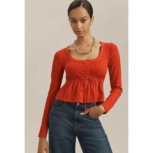 PILCRO Long Sleeve Scoopneck Babydoll Top in Red Size Medium